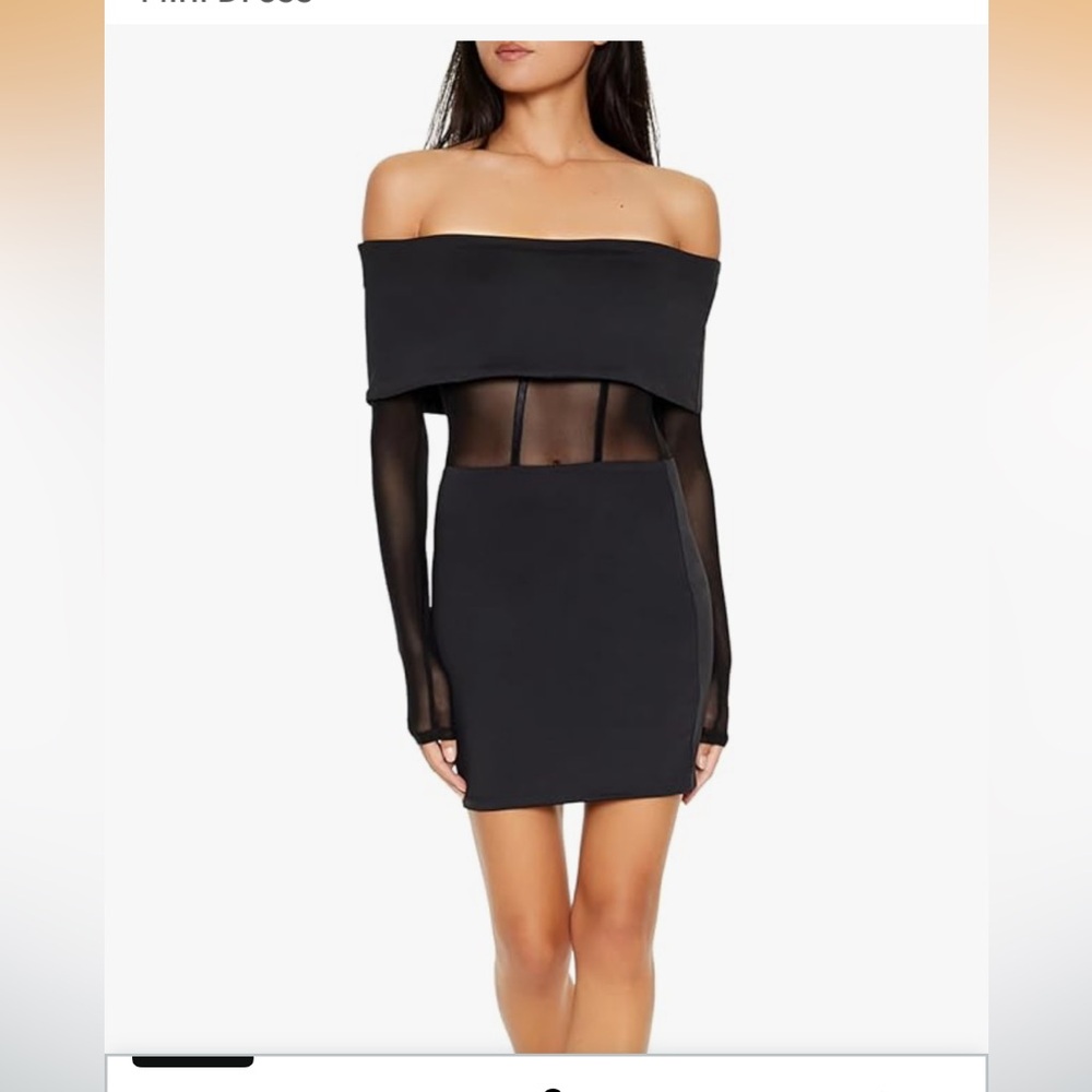 Forever 21 Black Sheer Off-Shoulder Mini Dress